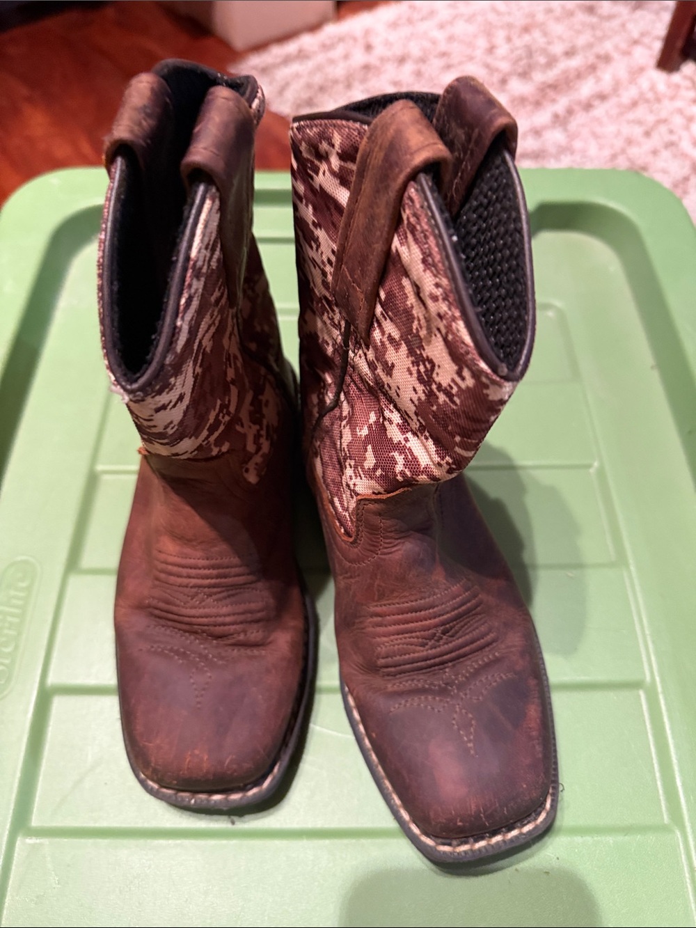 Old West Brown Leather Kids Camo Shaft Western Boots